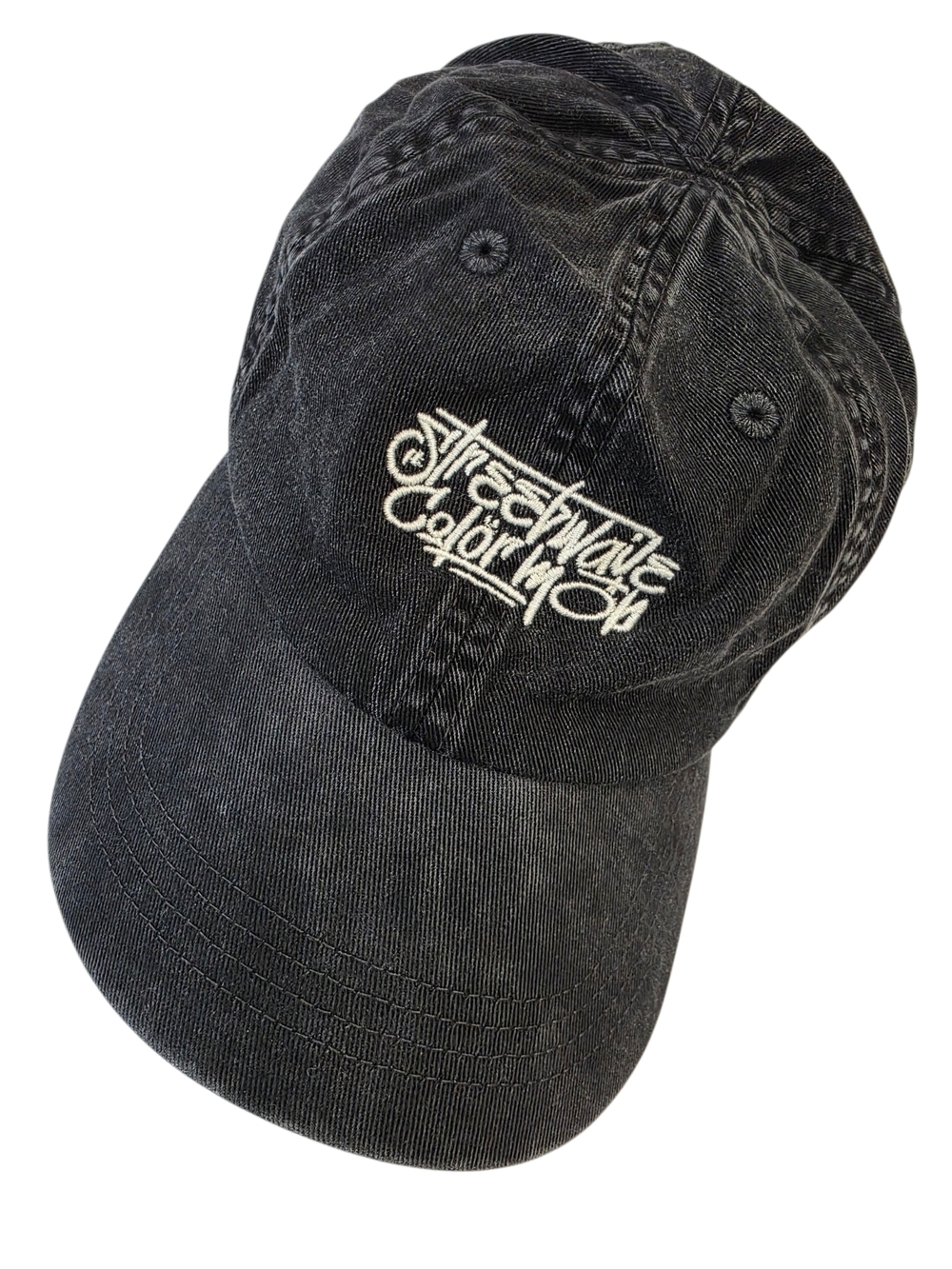 Zara Black Washed Cotton Baseball Cap with White Embroidery